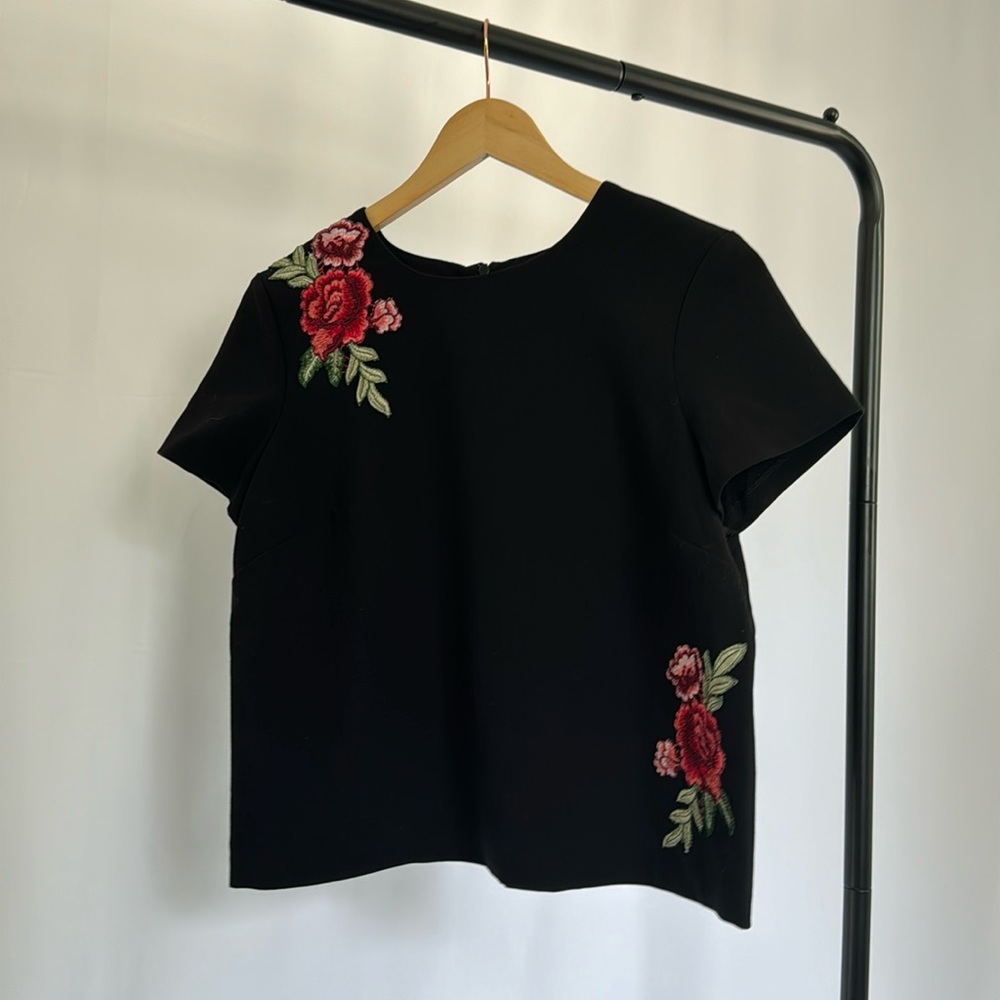 Black Embroidered Floral Short Sleeved Blouse | I’m Going Out After Work
